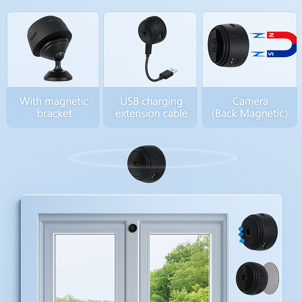 AB SmartEye Mini Wireless WiFi Security Camera | HD 1080p Indoor Video Recorder with Low Light Vision | Portable & Magnetic | Home, Office, and Baby Monitor