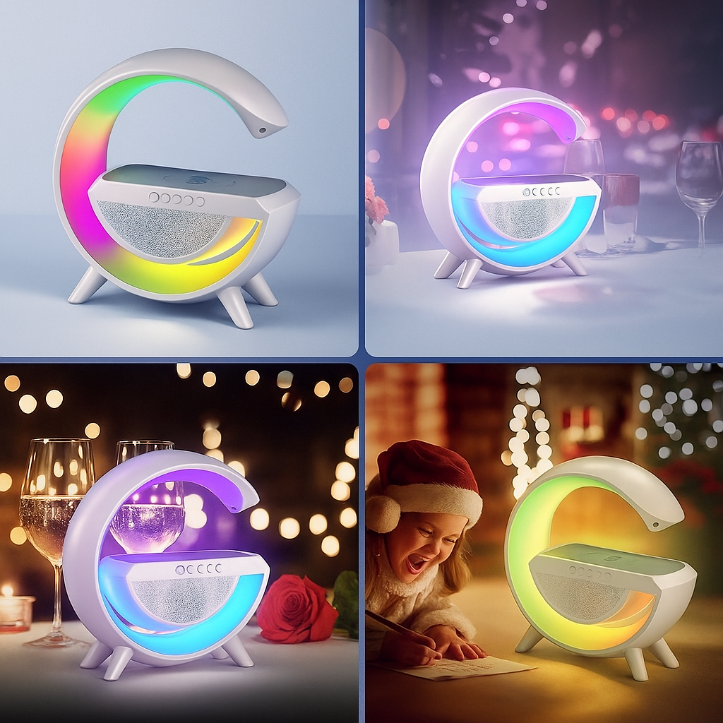 3 IN 1 MULTIFUNCTION G SHAPE LED BLUTOOTH SPEAKER WITH WIRELESD FAST CHARGER