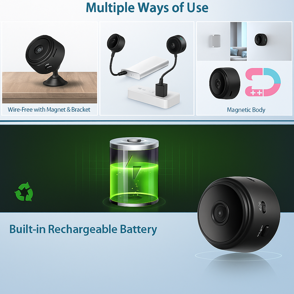 AB SmartEye Mini Wireless WiFi Security Camera | HD 1080p Indoor Video Recorder with Low Light Vision | Portable & Magnetic | Home, Office, and Baby Monitor