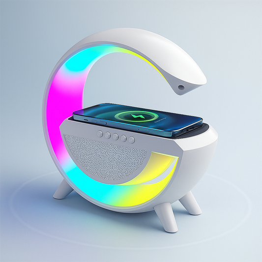 3 IN 1 MULTIFUNCTION G SHAPE LED BLUTOOTH SPEAKER WITH WIRELESD FAST CHARGER