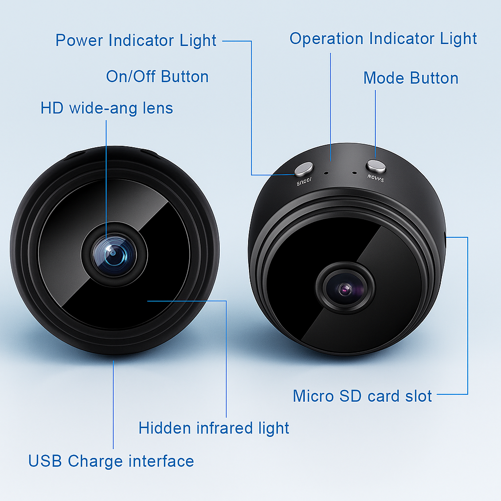 AB SmartEye Mini Wireless WiFi Security Camera | HD 1080p Indoor Video Recorder with Low Light Vision | Portable & Magnetic | Home, Office, and Baby Monitor