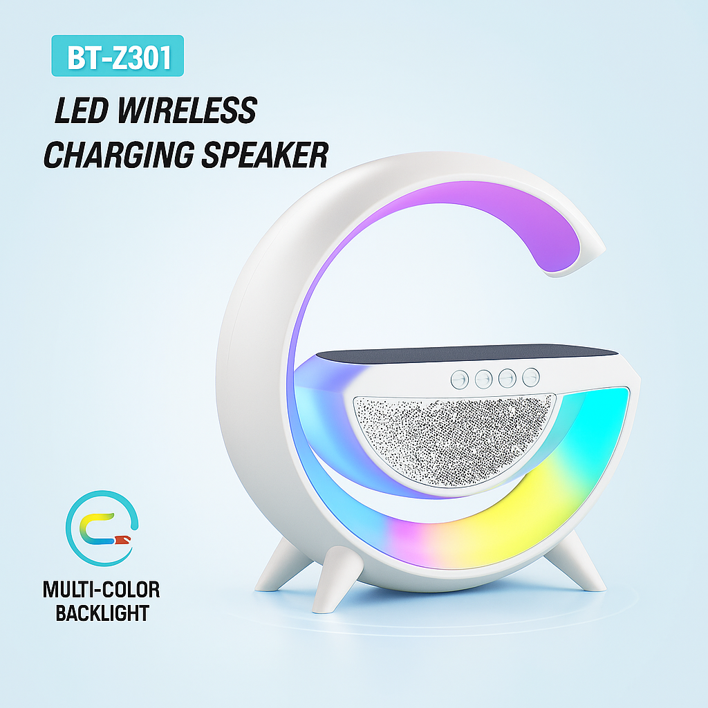 3 IN 1 MULTIFUNCTION G SHAPE LED BLUTOOTH SPEAKER WITH WIRELESD FAST CHARGER
